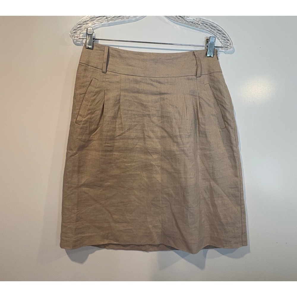 Richard Malcolm Petite Linen Pleated Pocket Skirt‎ Tan Career Womens Size 4P